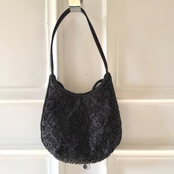 Small Vintage Black Beaded Satin Purse Evening Bag Item 17806 RN 15099 Pre 2006 - Picture 1 of 11